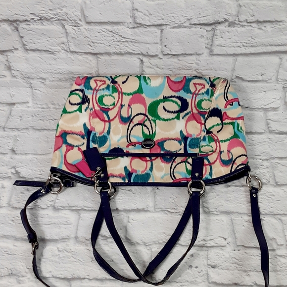 Coach multi color print logo canvas and leather satchel bag - Picture 11 of 16